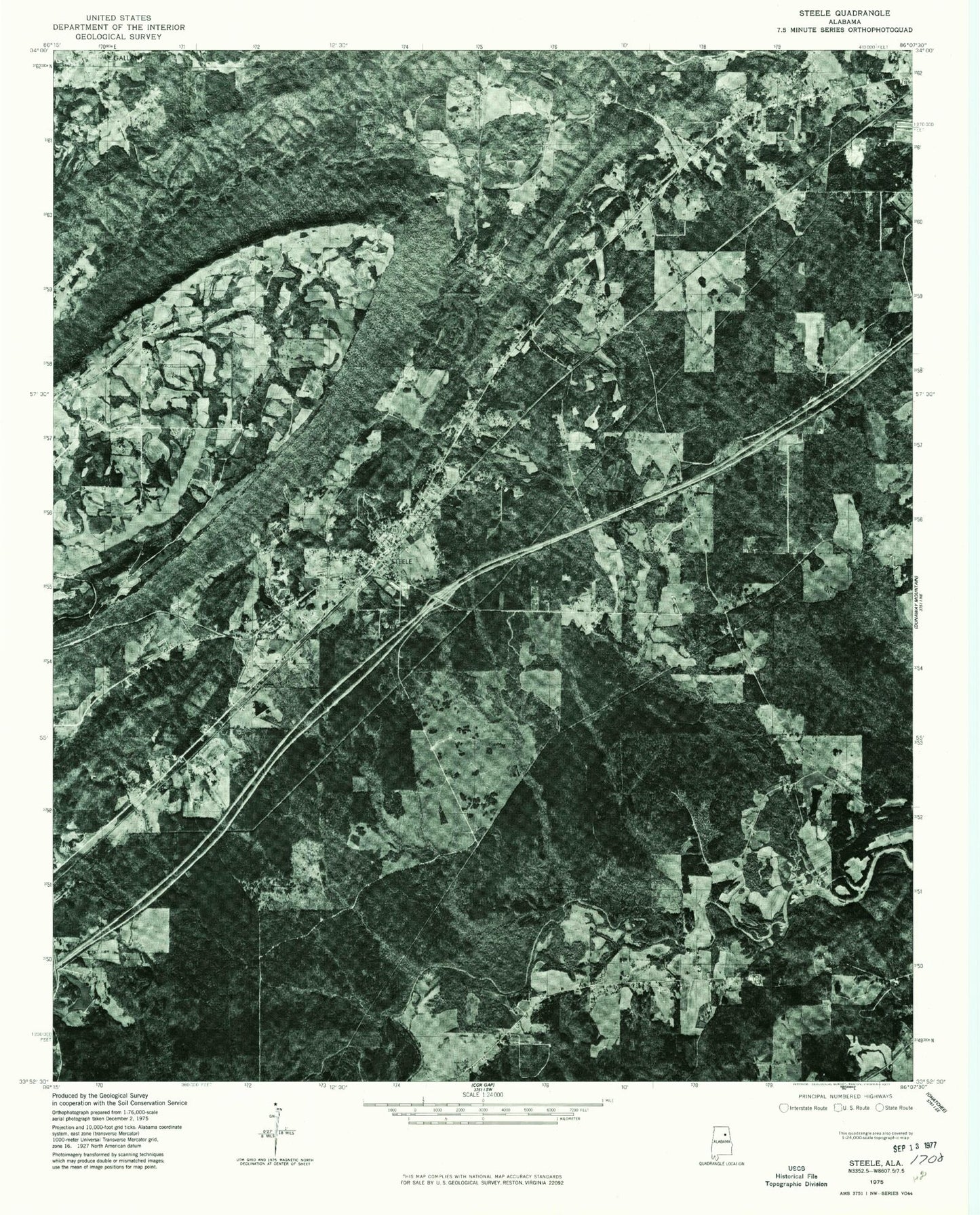 Classic USGS Steele Alabama 7.5'x7.5' Topo Map Image