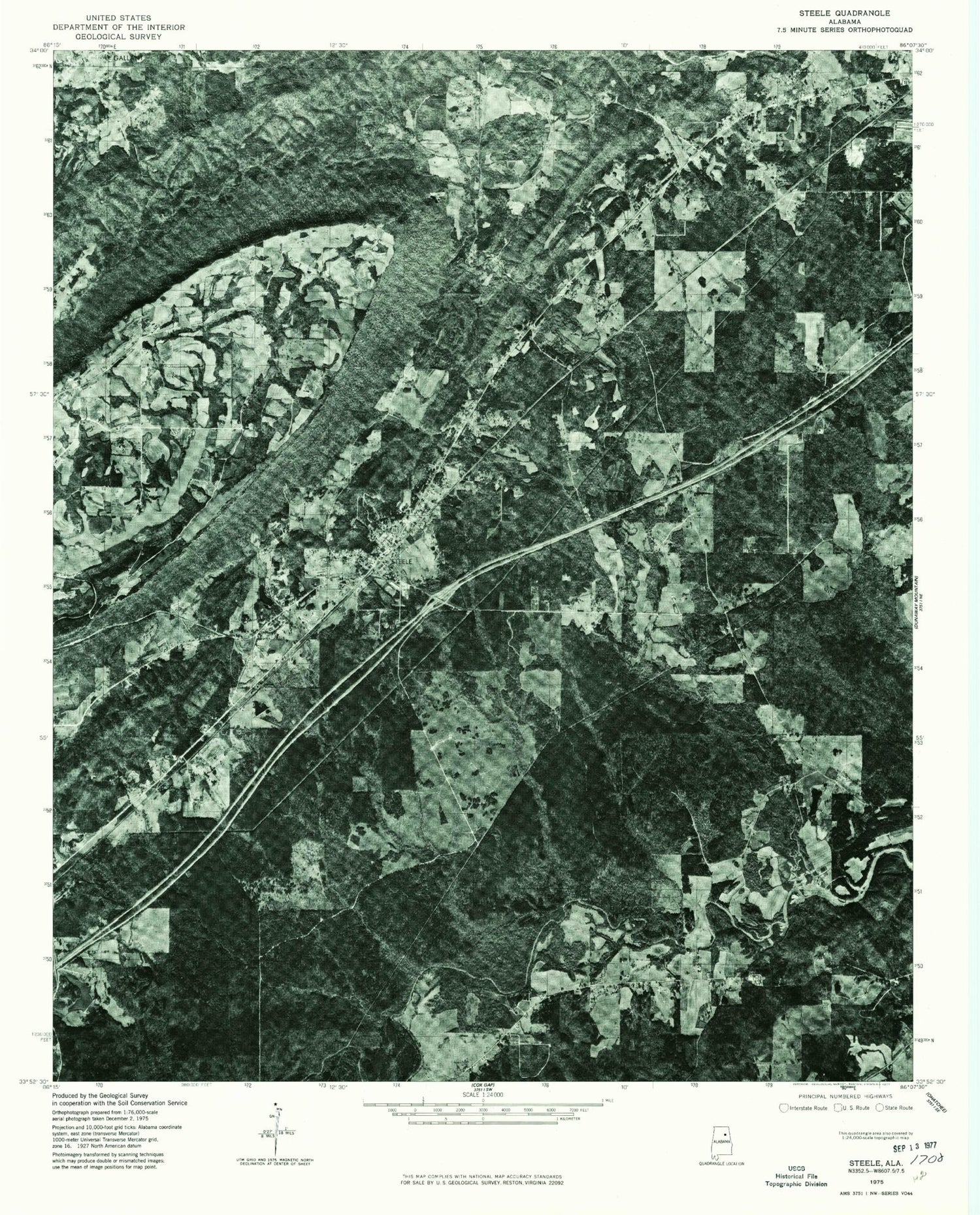 Classic USGS Steele Alabama 7.5'x7.5' Topo Map Image