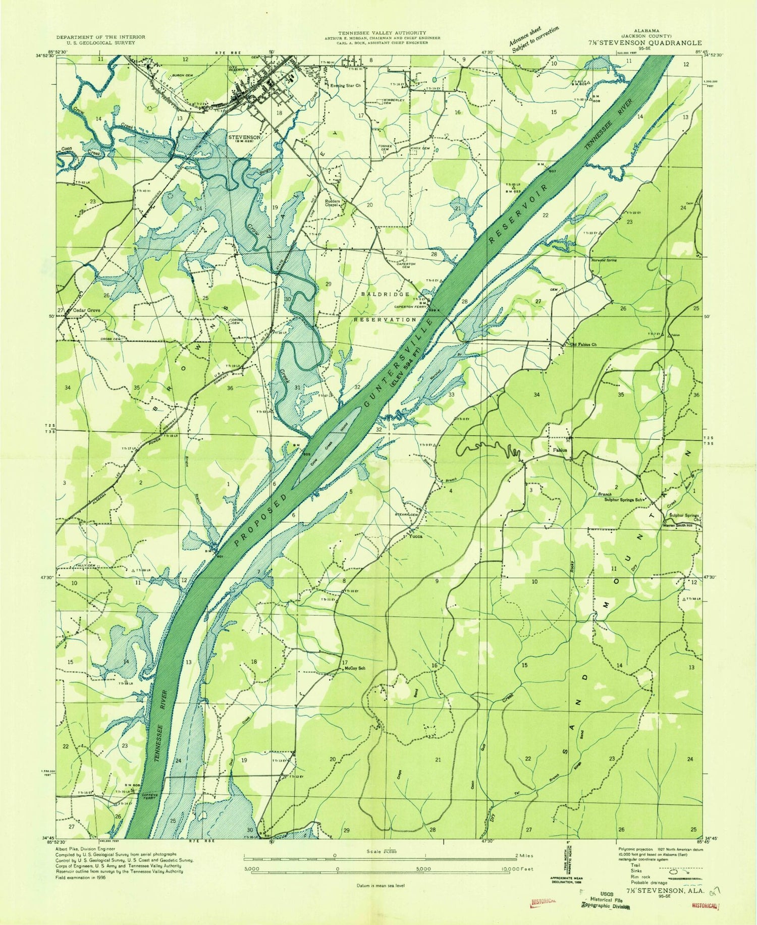 Classic USGS Stevenson Alabama 7.5'x7.5' Topo Map Image