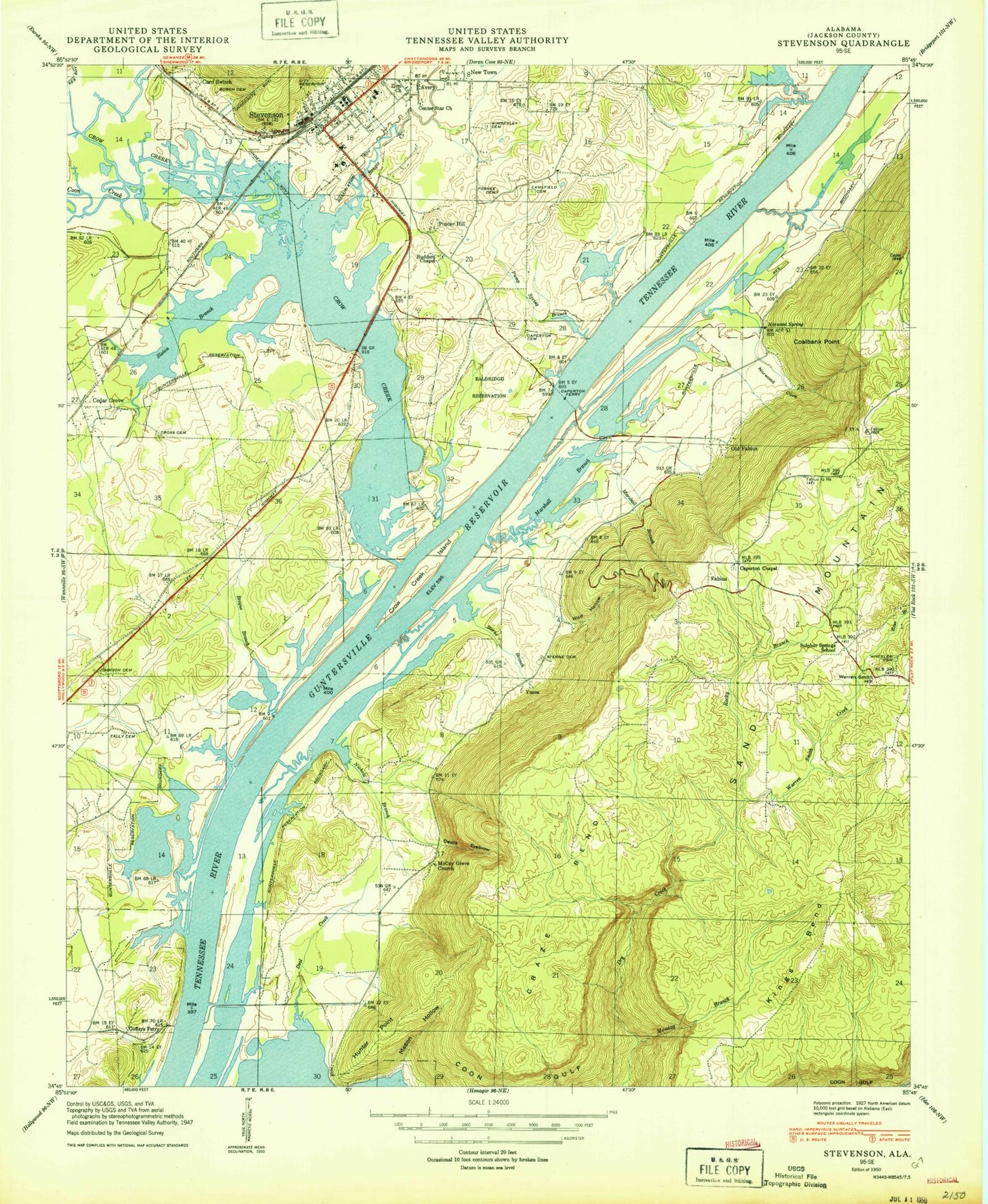 Classic USGS Stevenson Alabama 7.5'x7.5' Topo Map Image