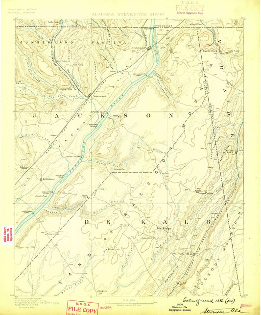 Historic 1886 Stevenson Alabama 30'x30' Topo Map Image
