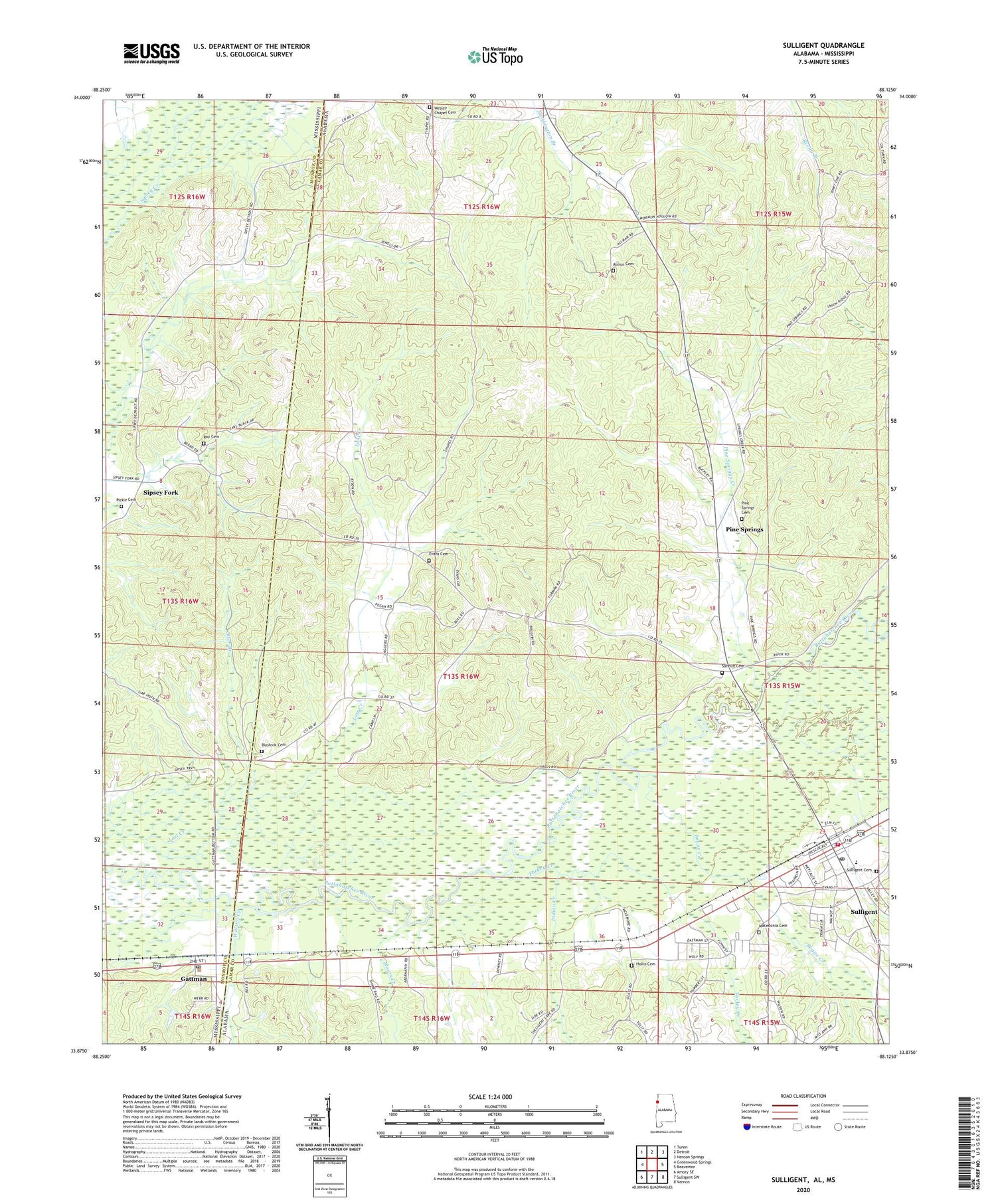Sulligent Alabama US Topo Map Image