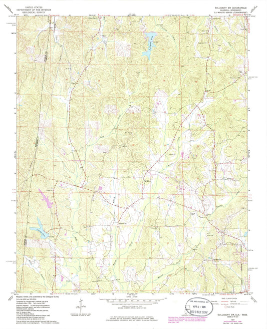Classic USGS Sulligent SW Alabama 7.5'x7.5' Topo Map Image