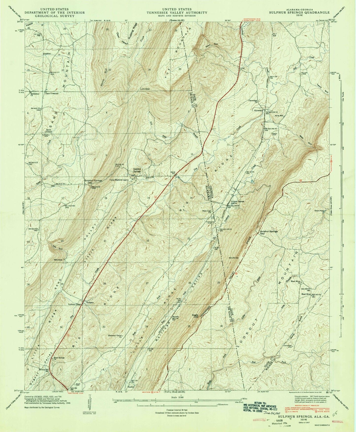 Classic USGS Sulphur Springs Alabama 7.5'x7.5' Topo Map Image