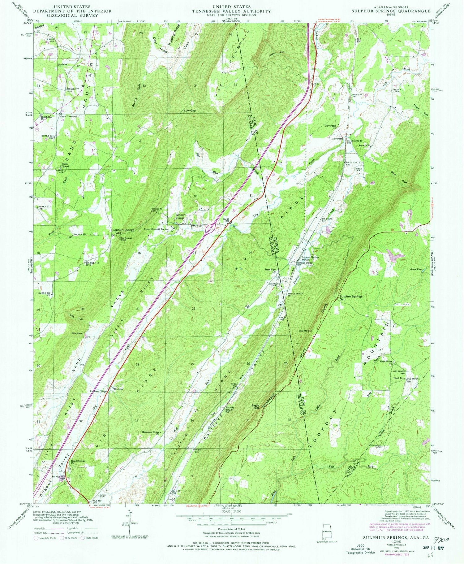 Classic USGS Sulphur Springs Alabama 7.5'x7.5' Topo Map Image