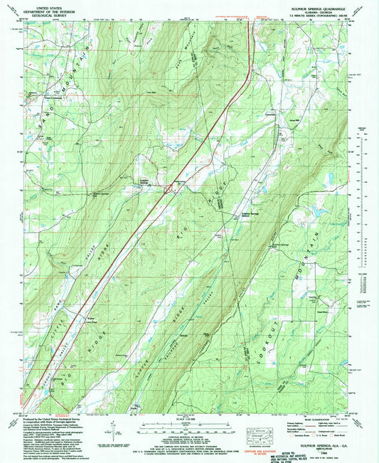 Classic USGS Sulphur Springs Alabama 7.5'x7.5' Topo Map Image