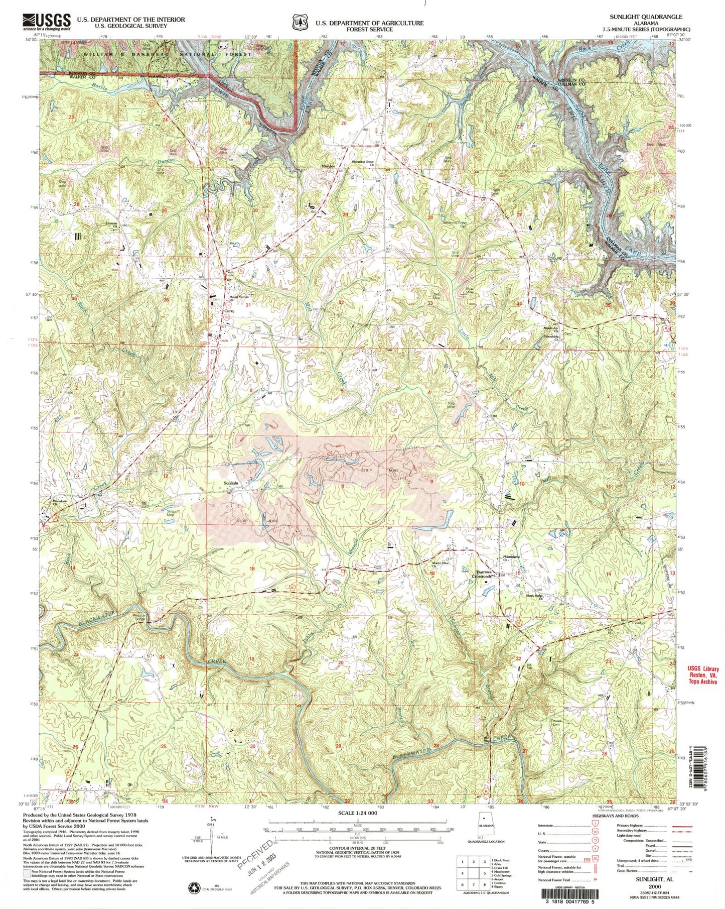 Classic USGS Sunlight Alabama 7.5'x7.5' Topo Map Image