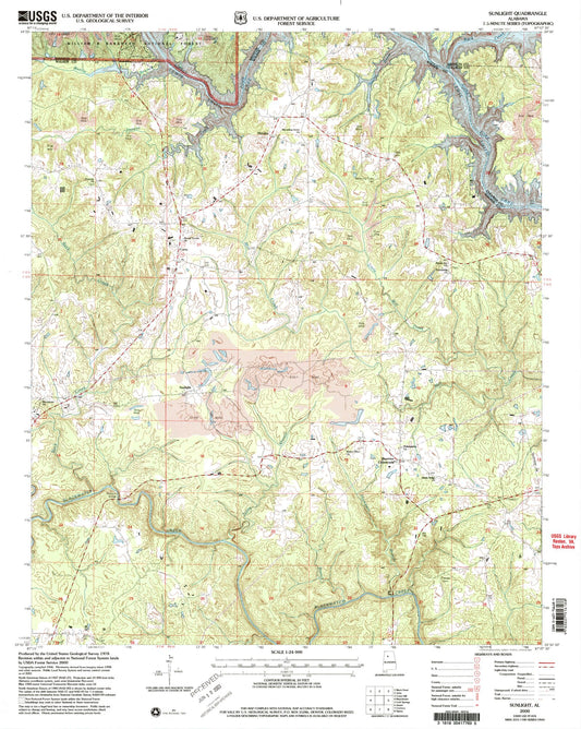 Classic USGS Sunlight Alabama 7.5'x7.5' Topo Map Image