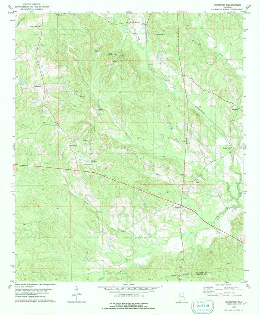 Classic USGS Surginer Alabama 7.5'x7.5' Topo Map Image