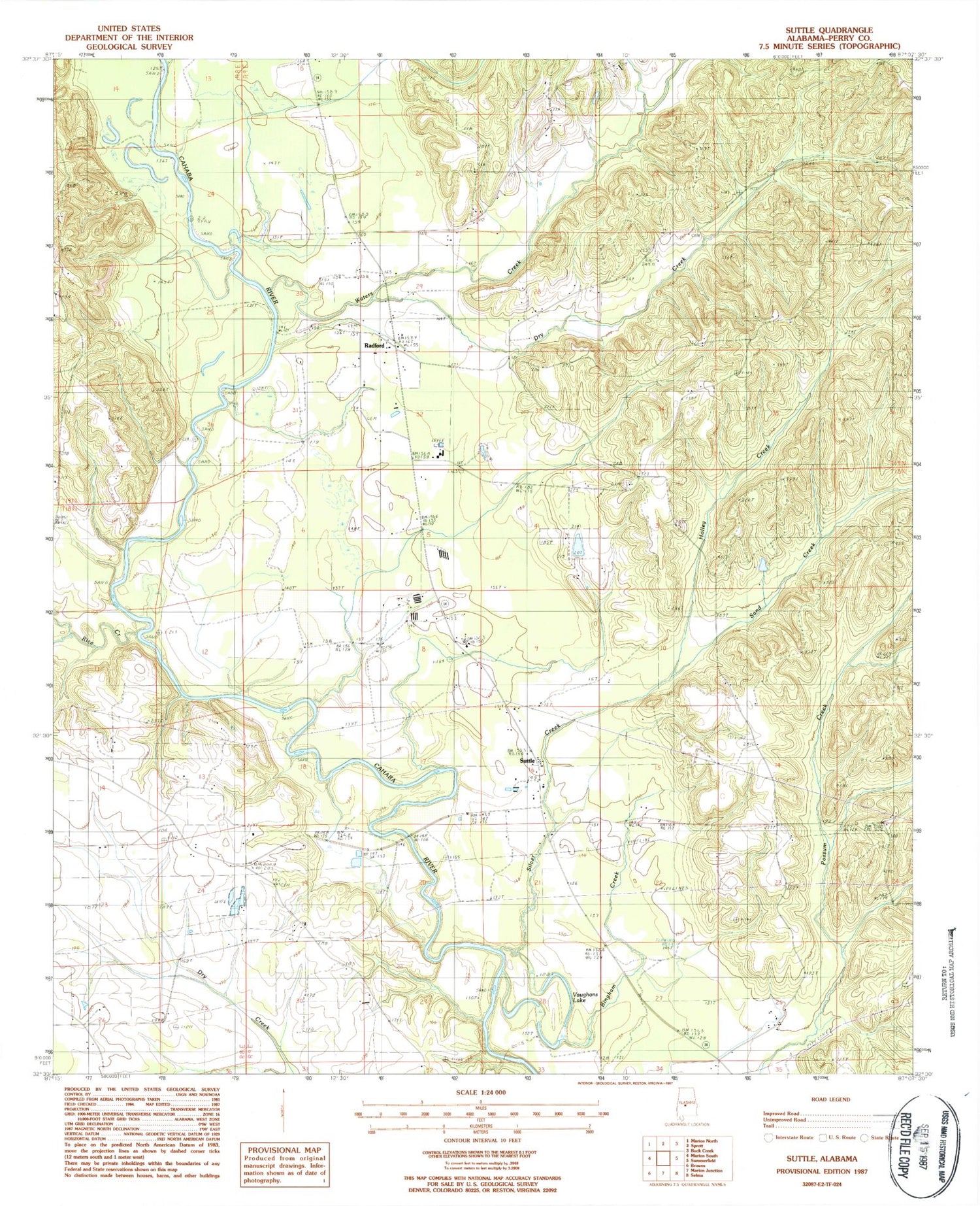 Classic USGS Suttle Alabama 7.5'x7.5' Topo Map Image