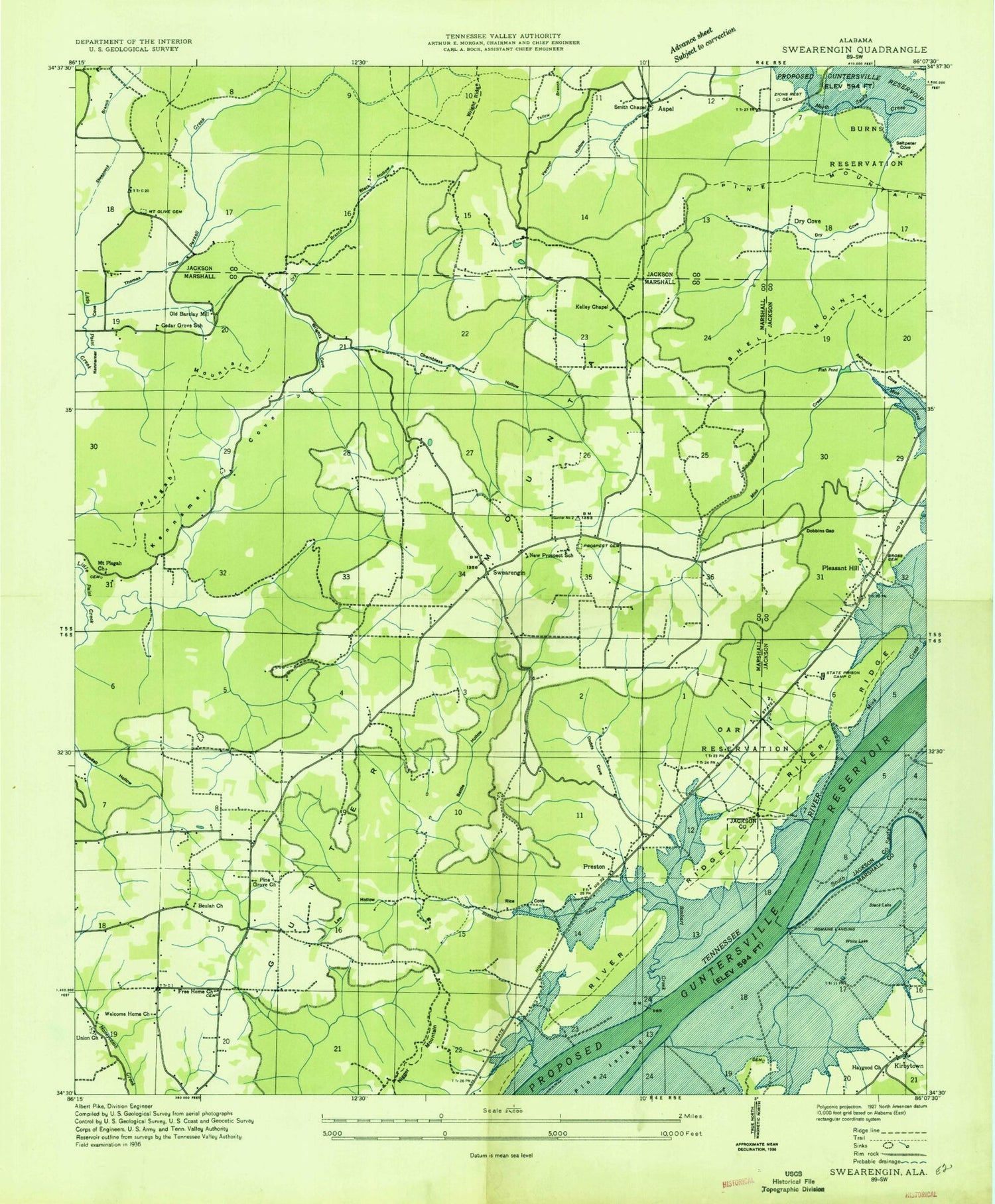 Classic USGS Swearengin Alabama 7.5'x7.5' Topo Map Image