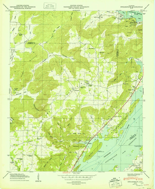 Classic USGS Swearengin Alabama 7.5'x7.5' Topo Map Image