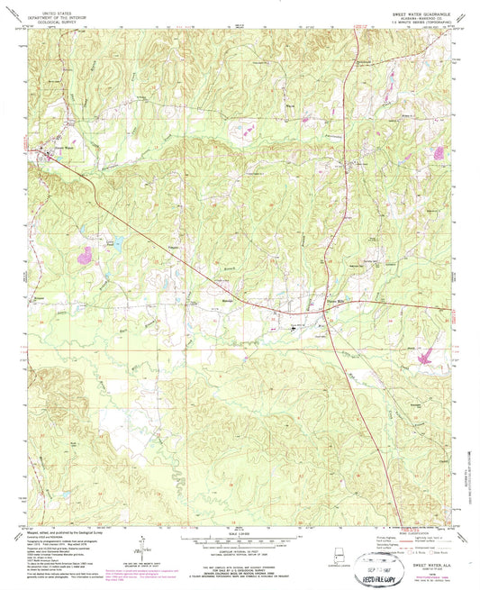Classic USGS Sweet Water Alabama 7.5'x7.5' Topo Map Image