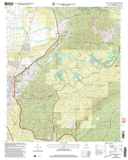 Classic USGS Sylacauga East Alabama 7.5'x7.5' Topo Map Image
