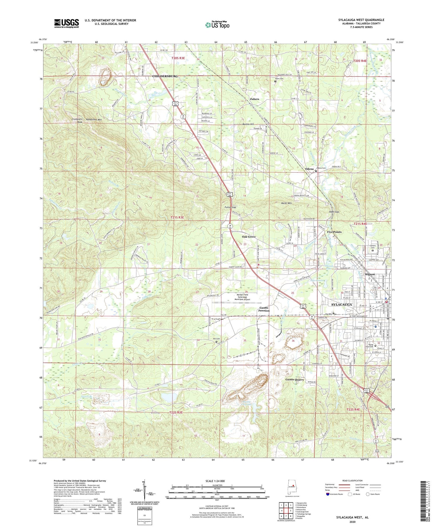 Sylacauga West Alabama US Topo Map Image