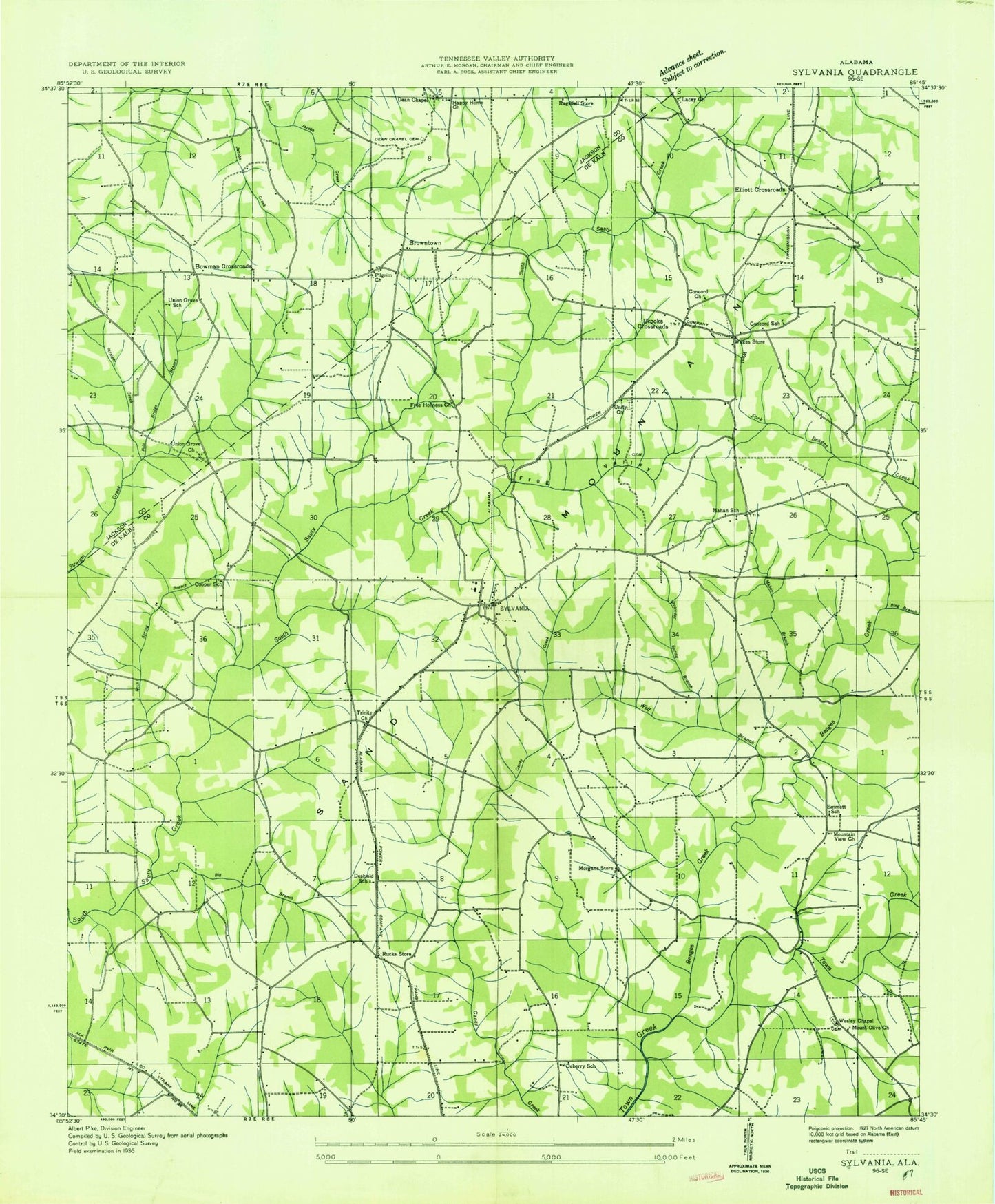 Classic USGS Sylvania Alabama 7.5'x7.5' Topo Map Image