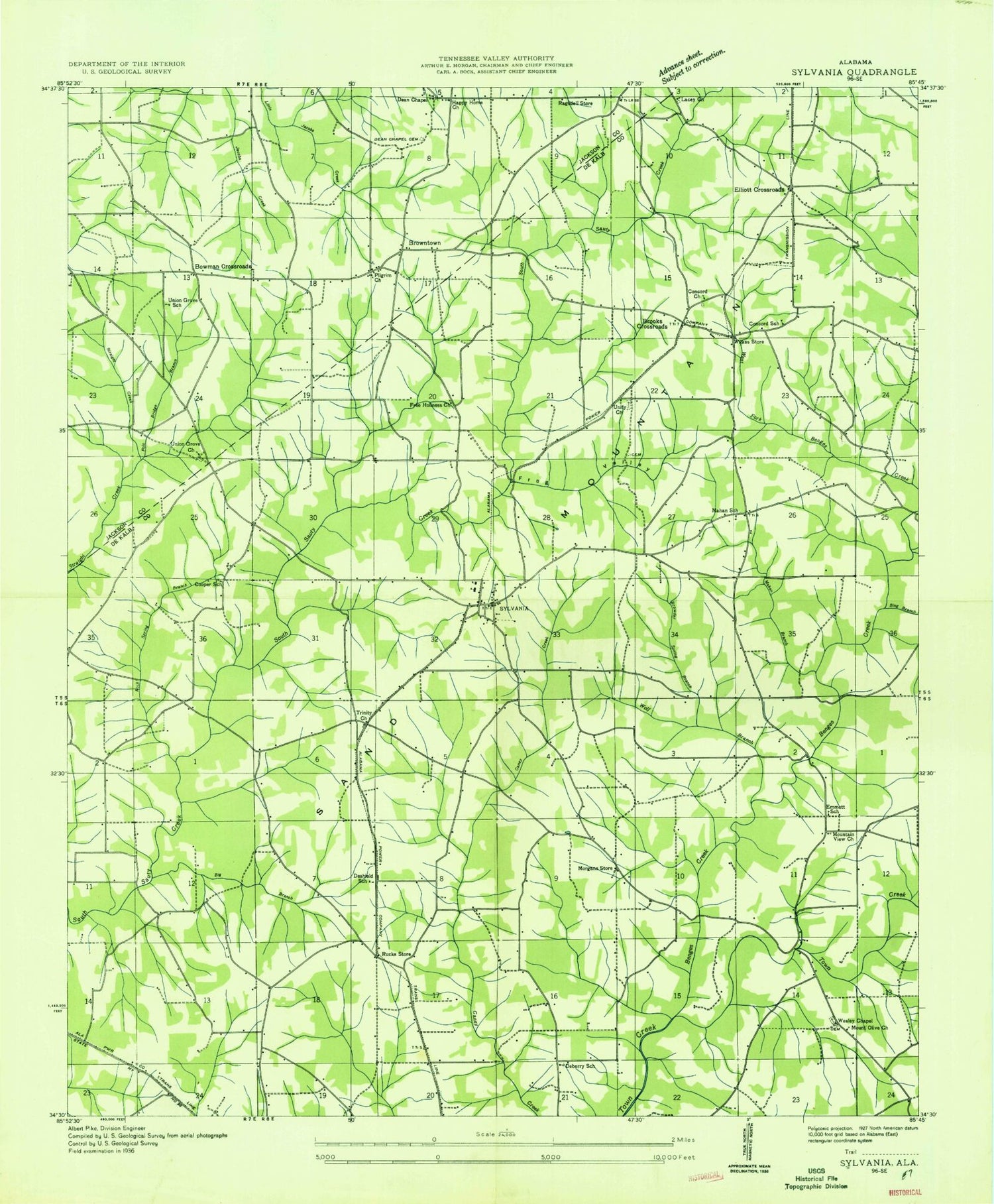 Classic USGS Sylvania Alabama 7.5'x7.5' Topo Map Image