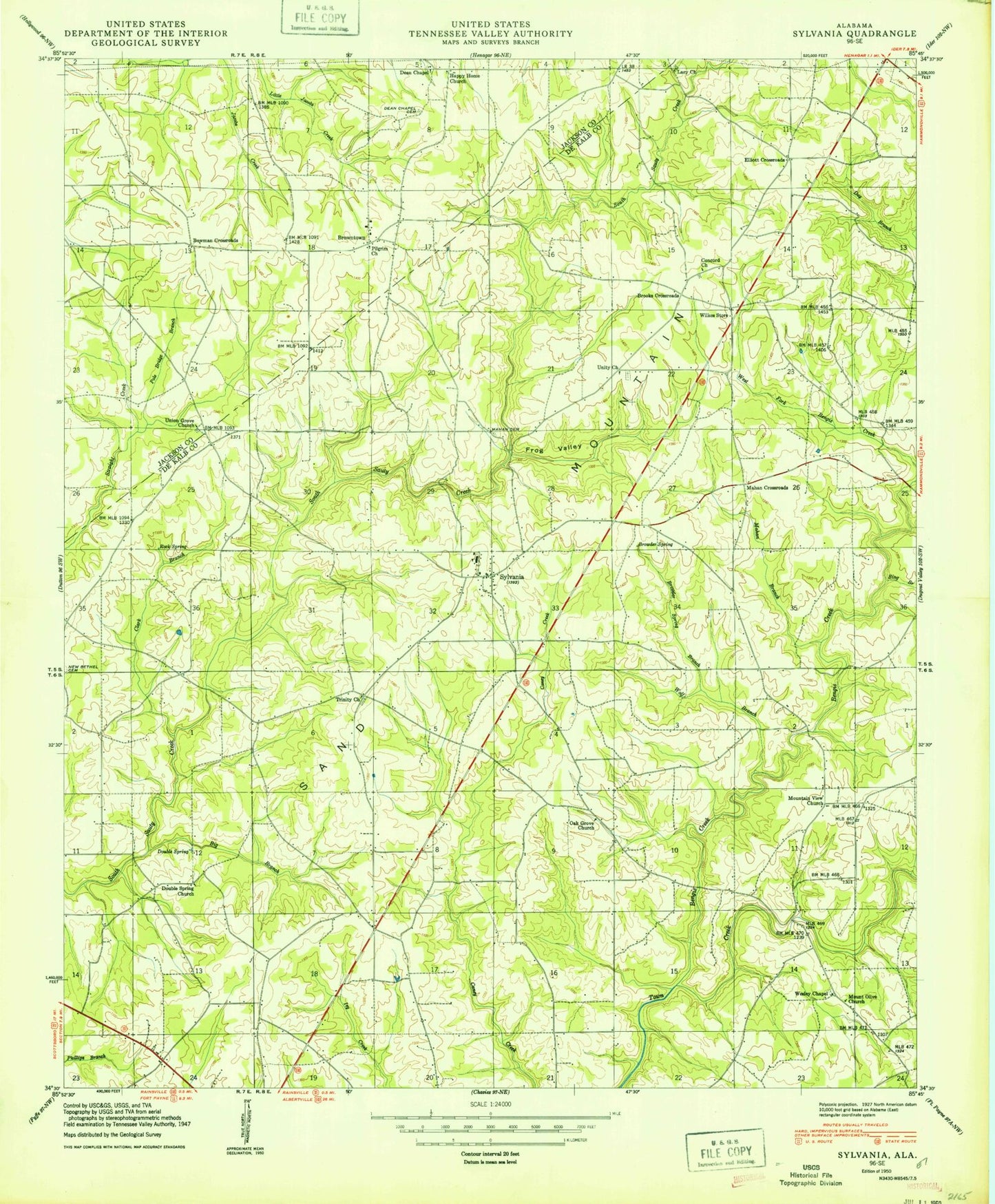 Classic USGS Sylvania Alabama 7.5'x7.5' Topo Map Image
