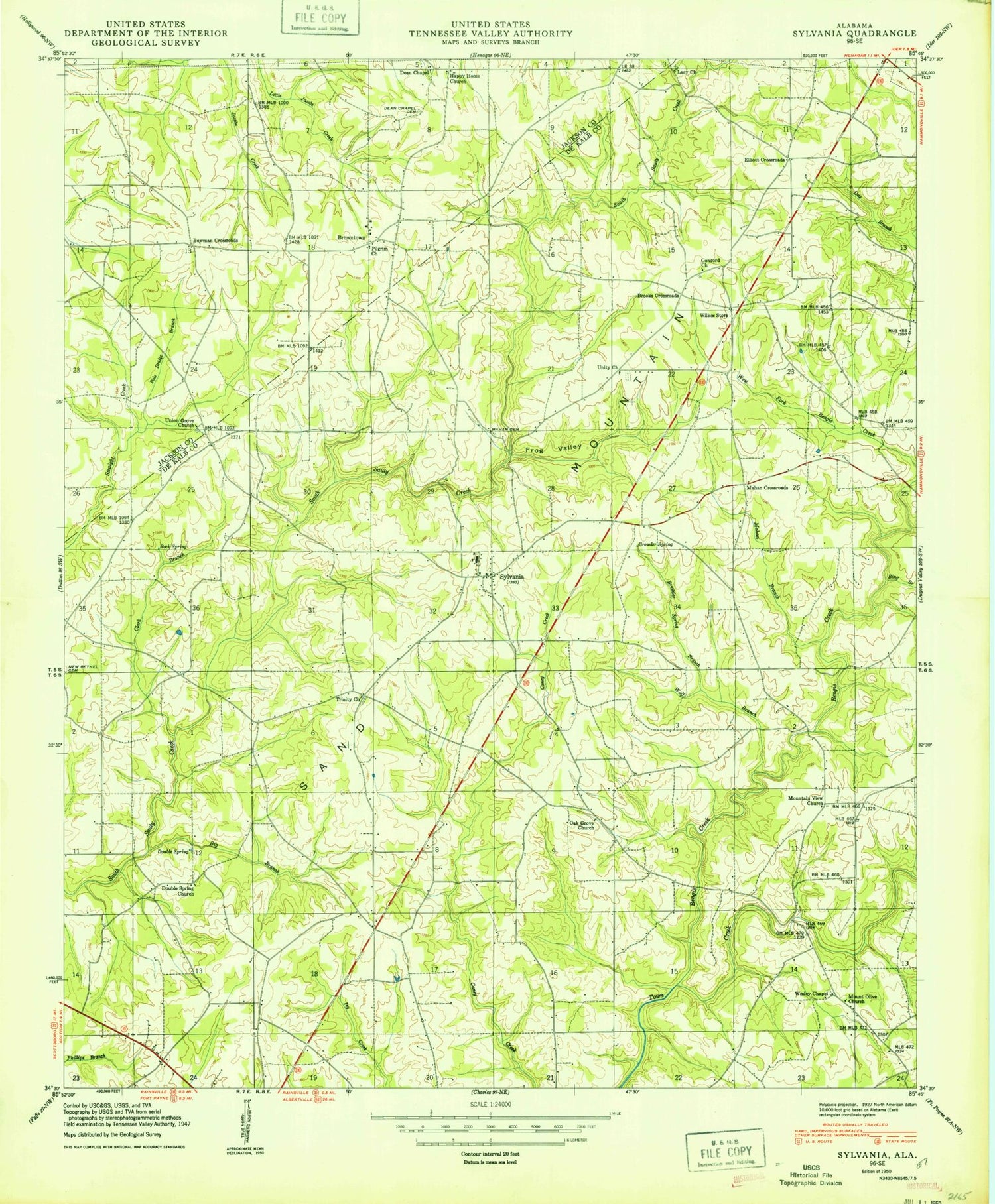 Classic USGS Sylvania Alabama 7.5'x7.5' Topo Map Image