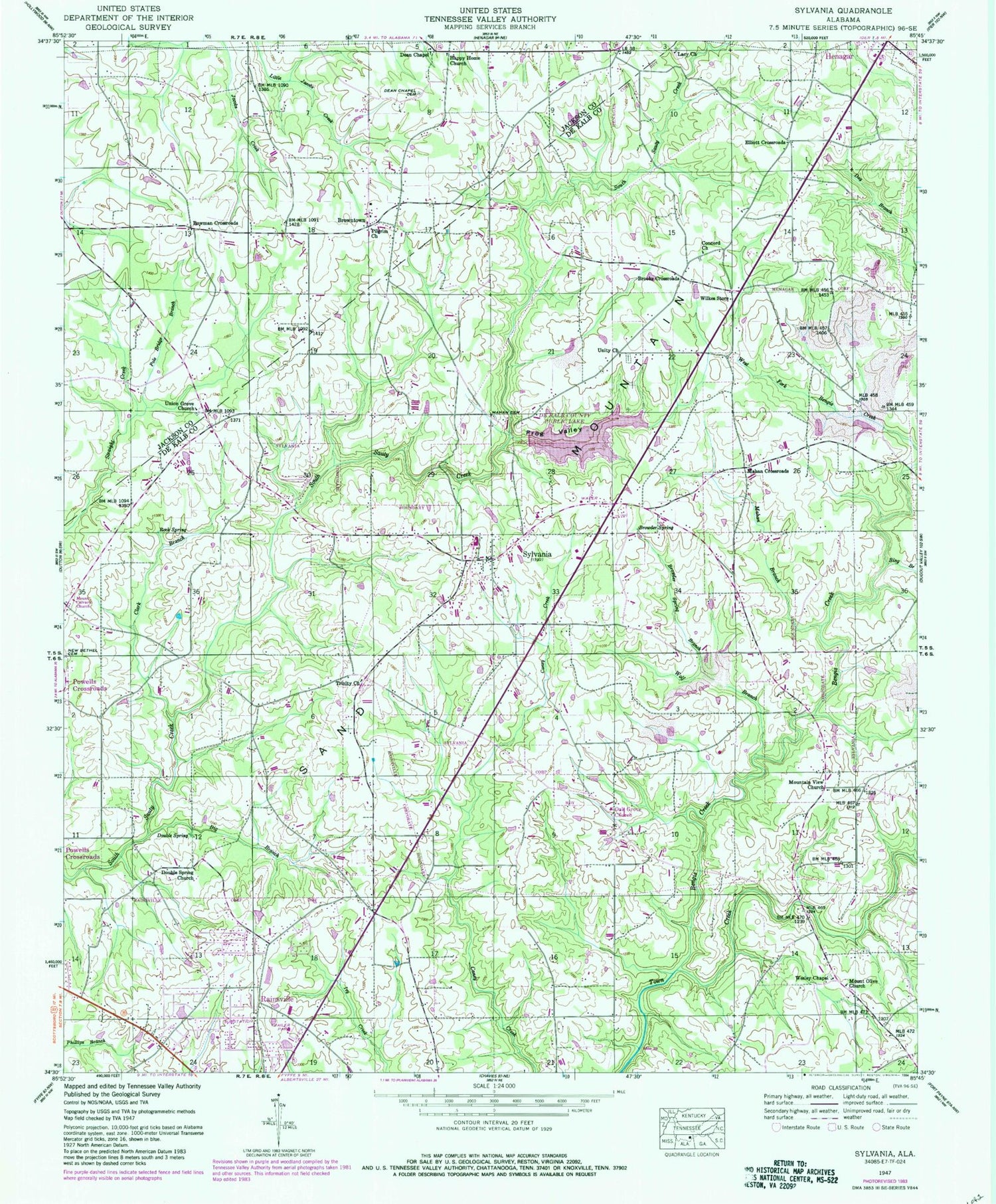 Classic USGS Sylvania Alabama 7.5'x7.5' Topo Map Image