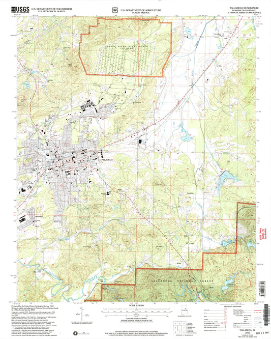Classic USGS Talladega Alabama 7.5'x7.5' Topo Map Image