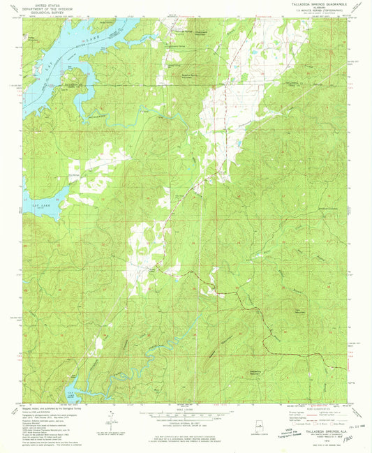 Classic USGS Talladega Springs Alabama 7.5'x7.5' Topo Map Image