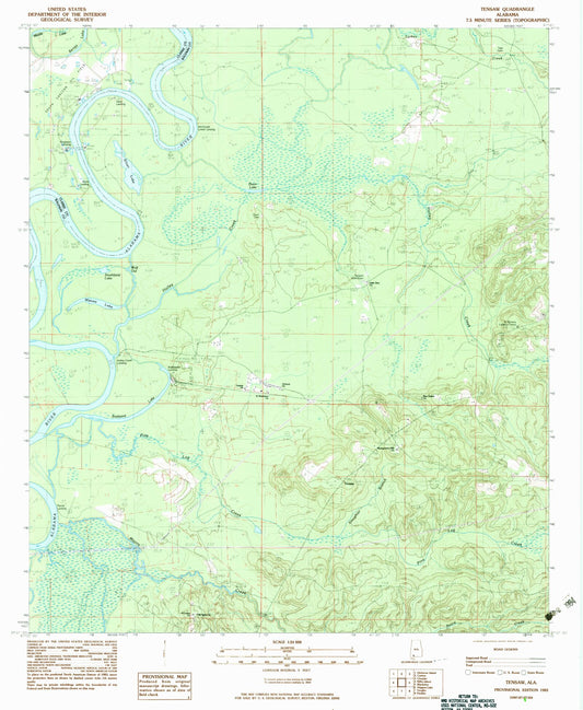Classic USGS Tensaw Alabama 7.5'x7.5' Topo Map Image