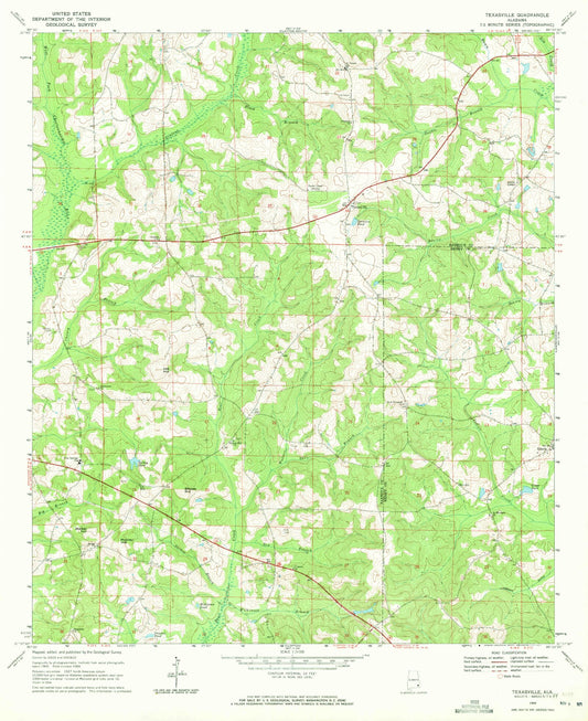 Classic USGS Texasville Alabama 7.5'x7.5' Topo Map Image