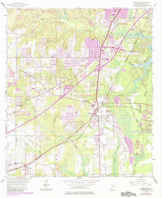 Classic USGS Theodore Alabama 7.5'x7.5' Topo Map Image