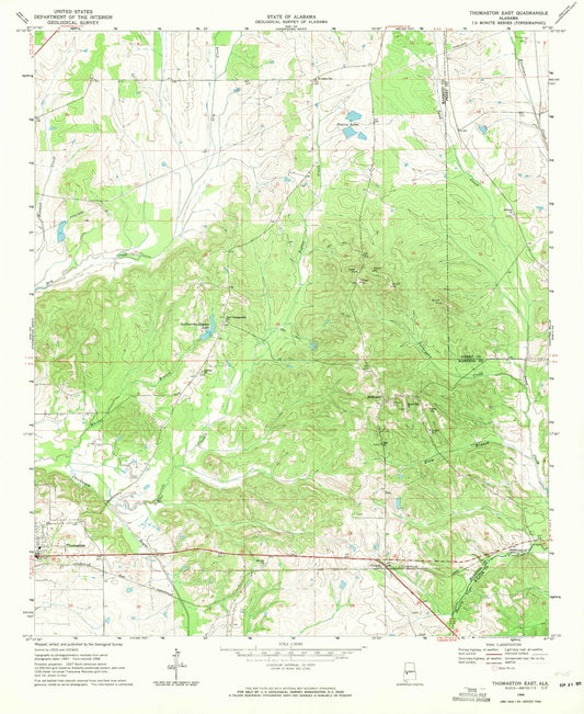 Classic USGS Thomaston East Alabama 7.5'x7.5' Topo Map Image