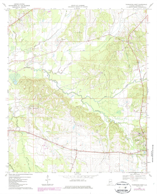 Classic USGS Thomaston West Alabama 7.5'x7.5' Topo Map Image