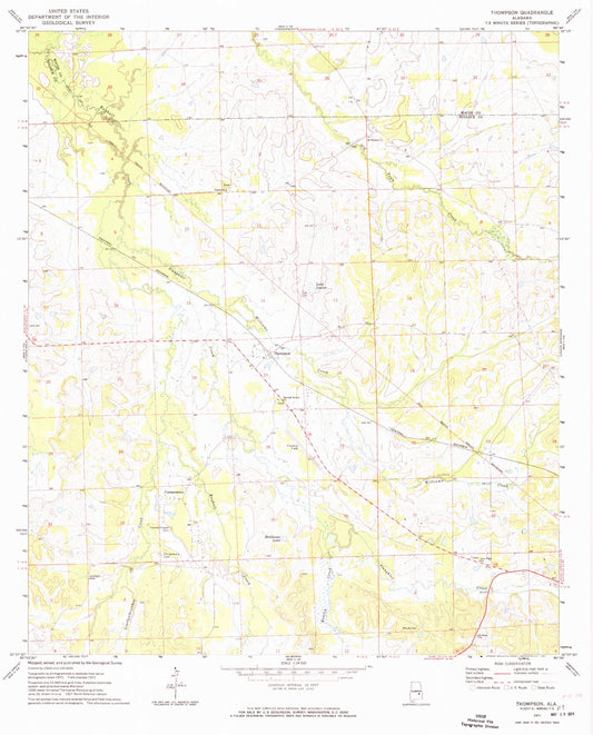 Classic USGS Thompson Alabama 7.5'x7.5' Topo Map Image