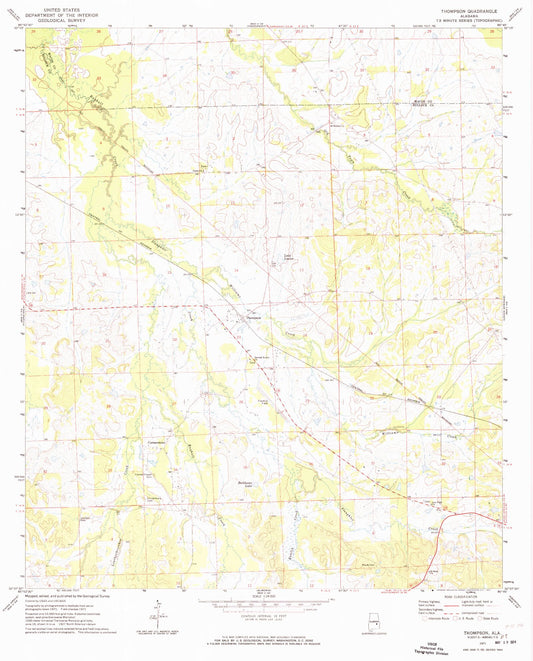 Classic USGS Thompson Alabama 7.5'x7.5' Topo Map Image