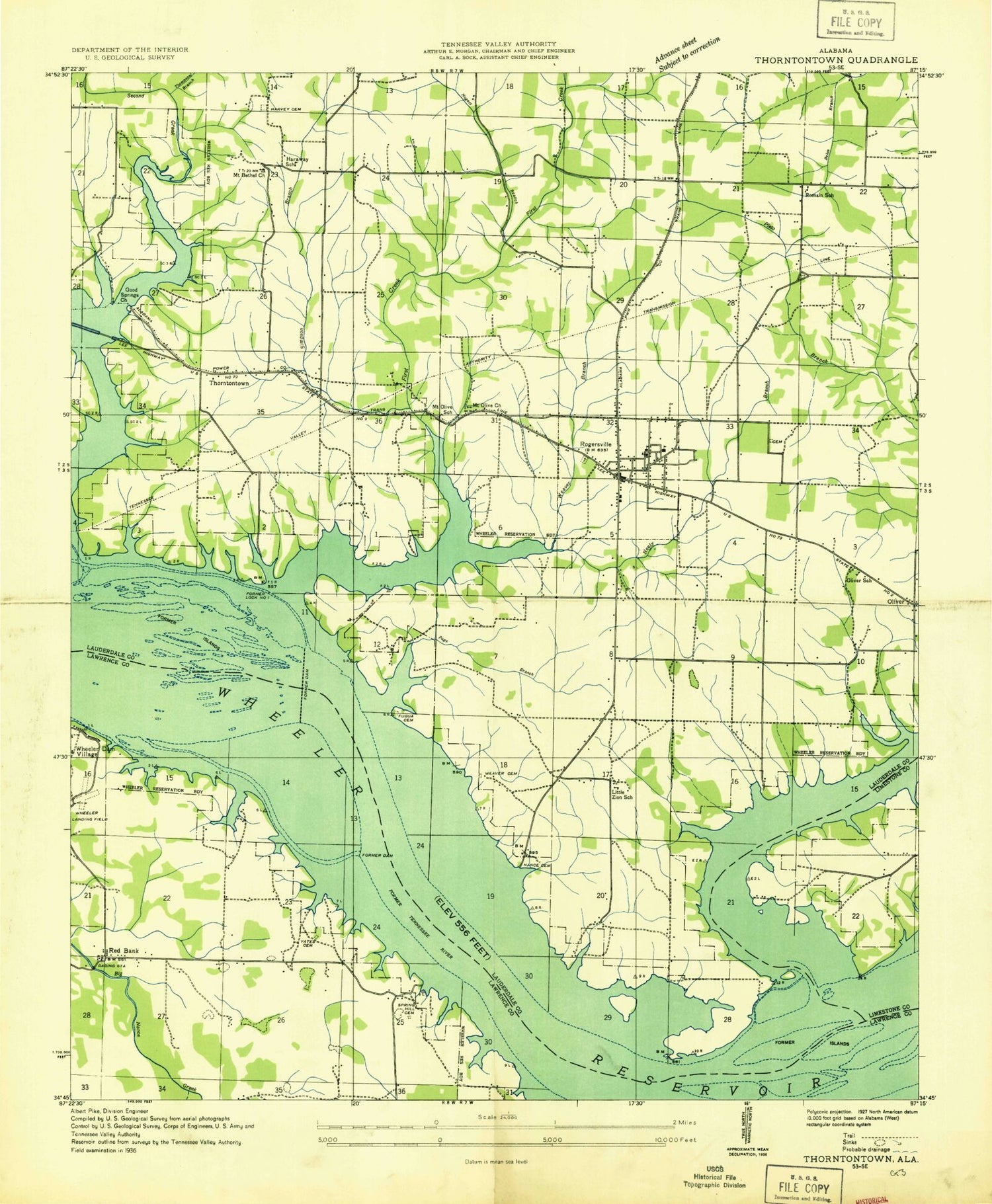 Classic USGS Rogersville Alabama 7.5'x7.5' Topo Map Image