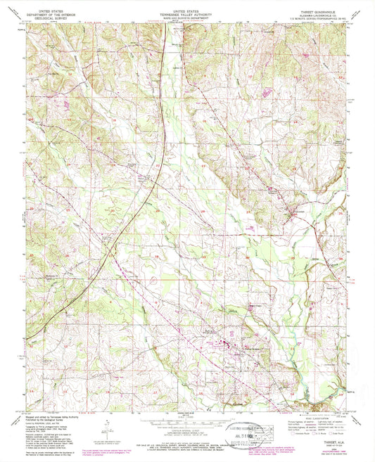 Classic USGS Threet Alabama 7.5'x7.5' Topo Map Image