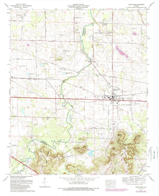 Classic USGS Town Creek Alabama 7.5'x7.5' Topo Map Image