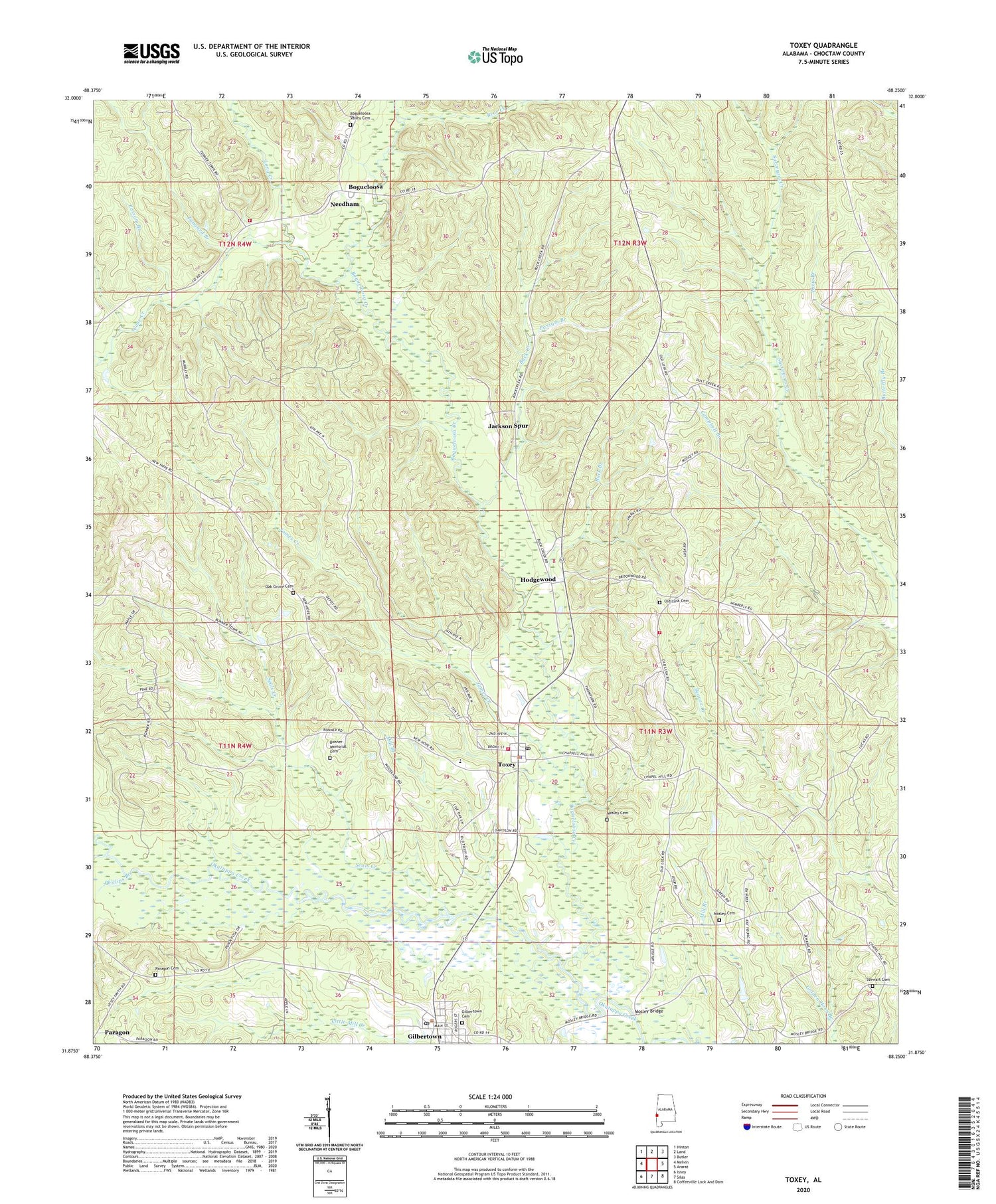 Toxey Alabama US Topo Map Image