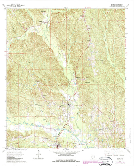 Classic USGS Toxey Alabama 7.5'x7.5' Topo Map Image