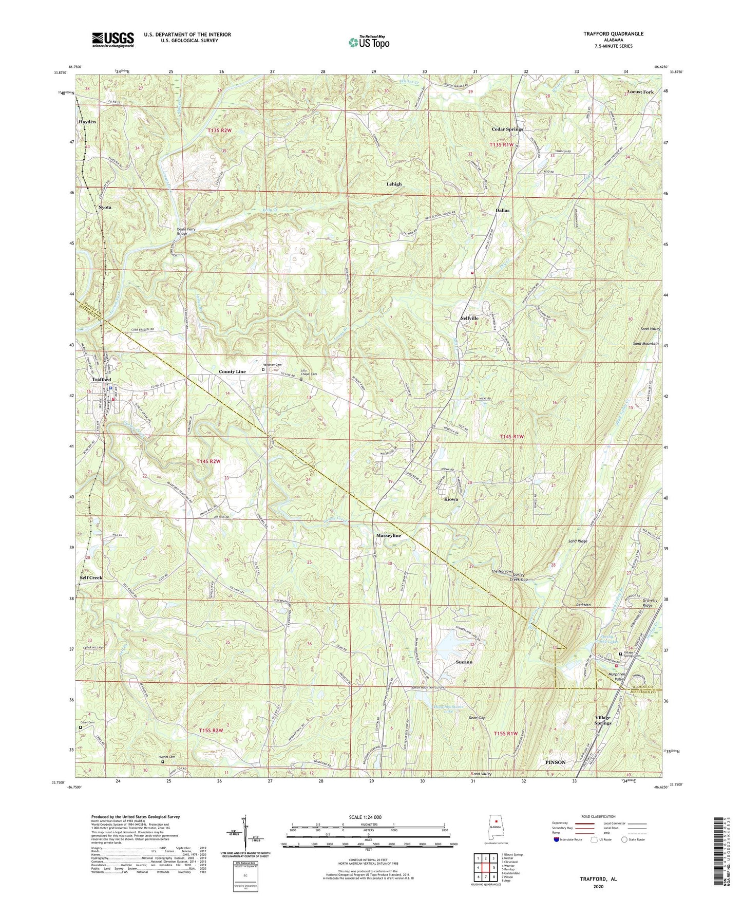 Trafford Alabama US Topo Map Image