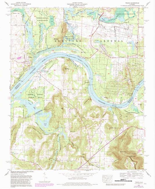 Classic USGS Triana Alabama 7.5'x7.5' Topo Map Image