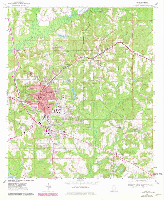 Classic USGS Troy Alabama 7.5'x7.5' Topo Map Image