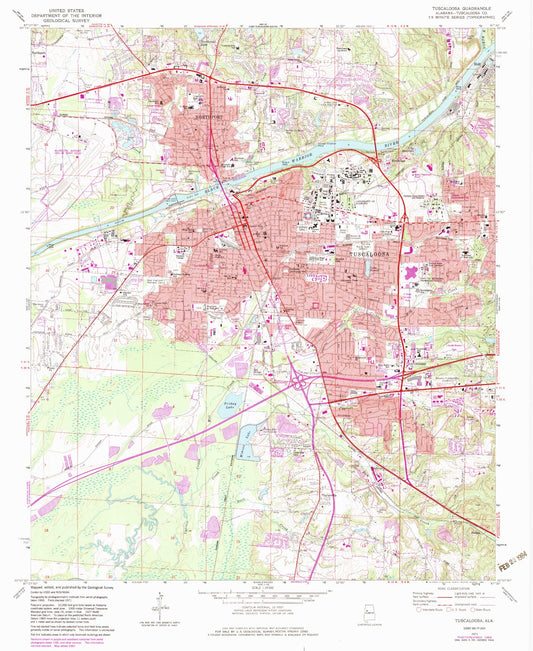 Classic USGS Tuscaloosa Alabama 7.5'x7.5' Topo Map Image
