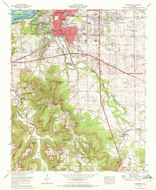 Classic USGS Tuscumbia Alabama 7.5'x7.5' Topo Map Image