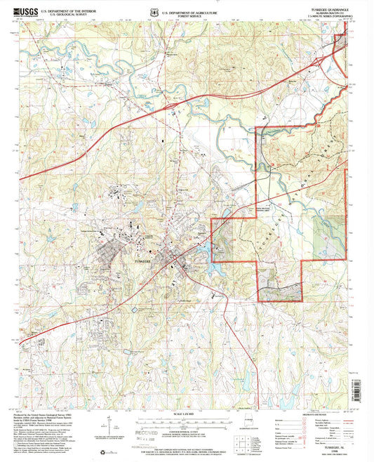 Classic USGS Tuskegee Alabama 7.5'x7.5' Topo Map Image