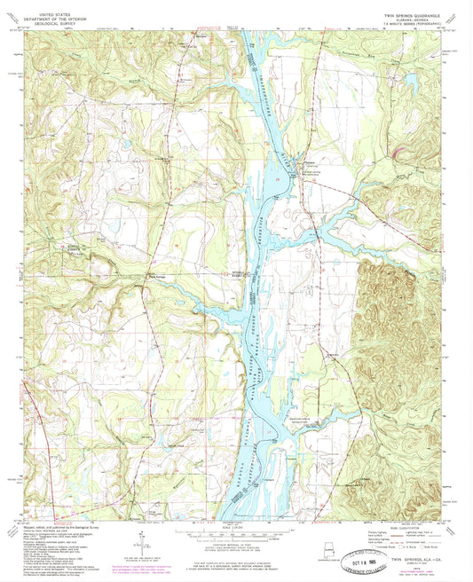 Classic USGS Twin Springs Alabama 7.5'x7.5' Topo Map Image