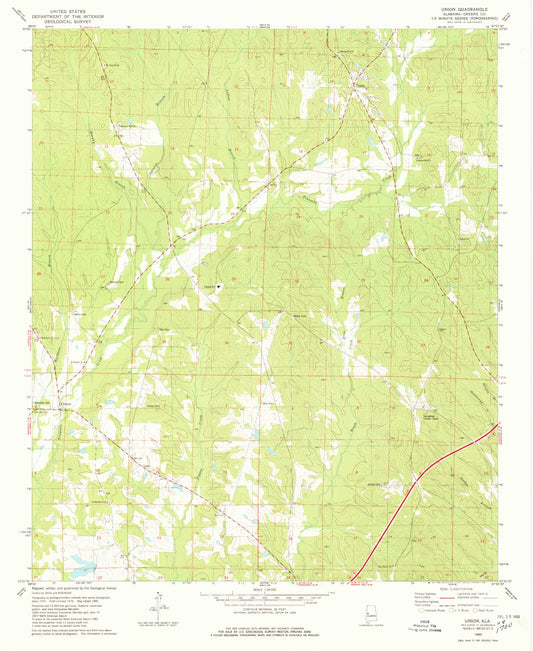 Classic USGS Union Alabama 7.5'x7.5' Topo Map Image