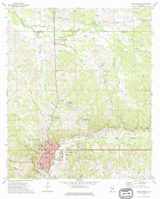 Classic USGS Union Springs Alabama 7.5'x7.5' Topo Map Image
