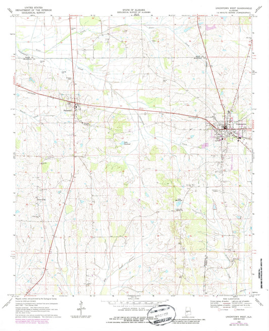 Classic USGS Uniontown West Alabama 7.5'x7.5' Topo Map Image