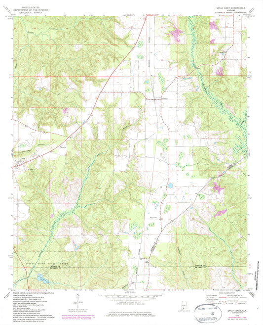 Classic USGS Uriah East Alabama 7.5'x7.5' Topo Map Image