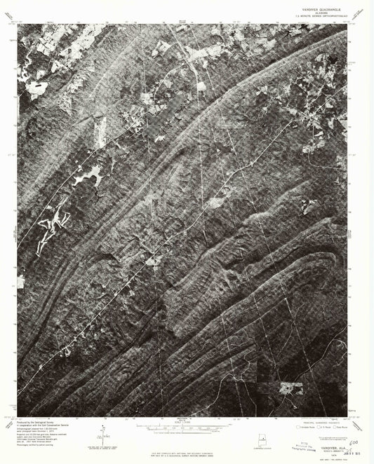 Classic USGS Vandiver Alabama 7.5'x7.5' Topo Map Image